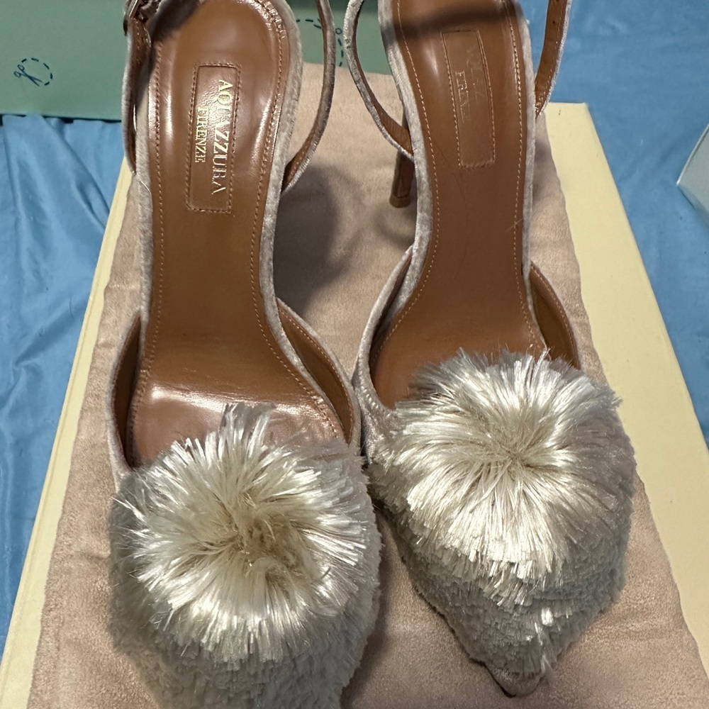 Aquazzura velvet Pom Pom